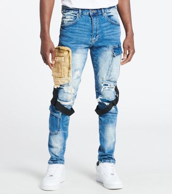 Stonewash Low Rise Webbing Belt Jeans | Jaded London