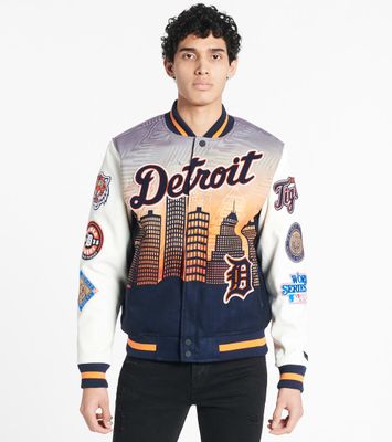 Detroit Tigers Mash Up White and Navy Blue Varsity Jacket