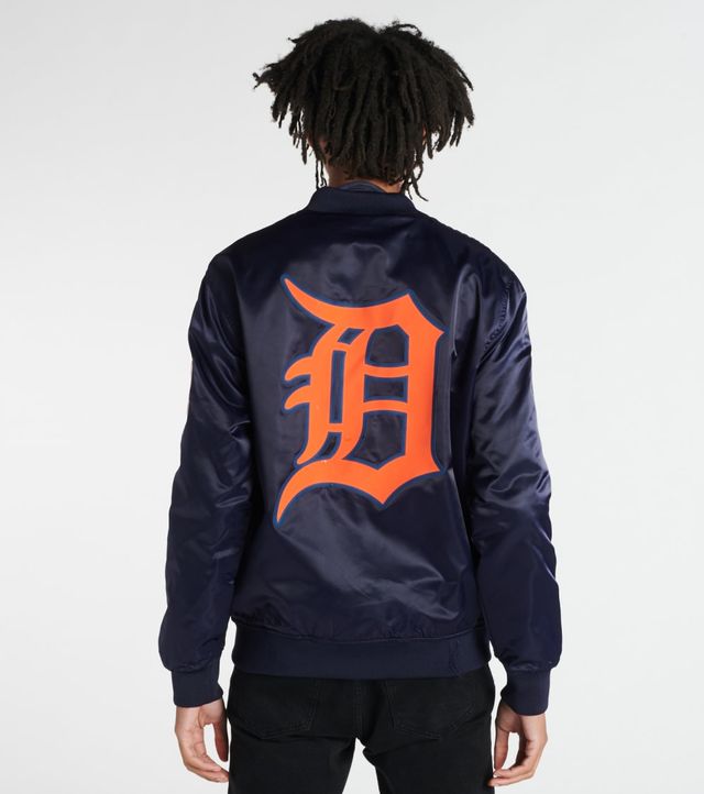 Men's Detroit Tigers Pro Standard Navy Wordmark Satin Full-Snap Jacket