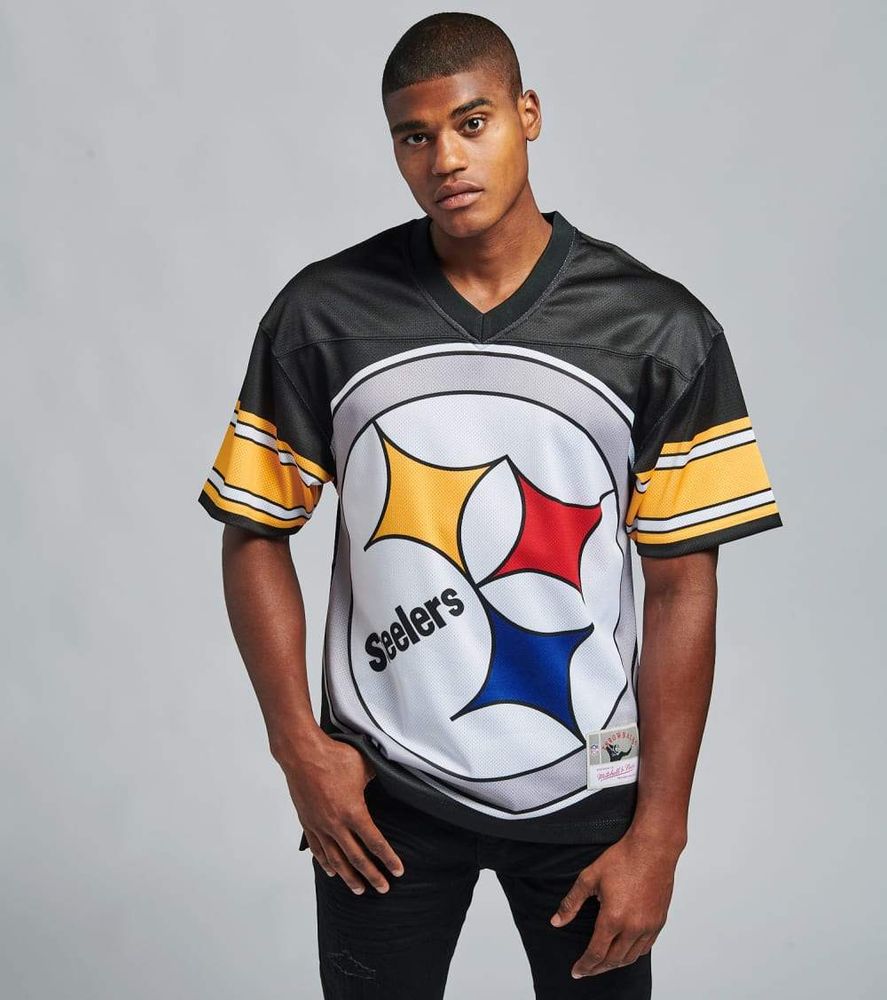 Men's Pittsburgh Steelers Mitchell & Ness White Fashion Mesh V-Neck T-Shirt