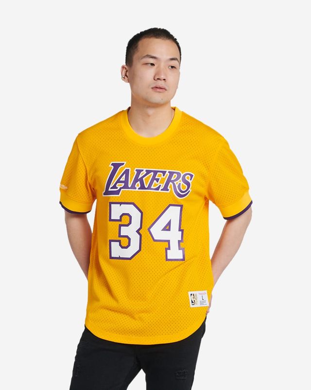 Shop Mitchell & Ness Los Angeles Lakers Magic Johnson Pullover Short Sleeve  Jersey NNMPSC19040LAL-PURP purple