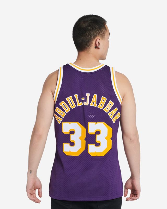 Shop Mitchell & Ness Los Angeles Lakers Magic Johnson Pullover Short Sleeve  Jersey NNMPSC19040LAL-PURP purple