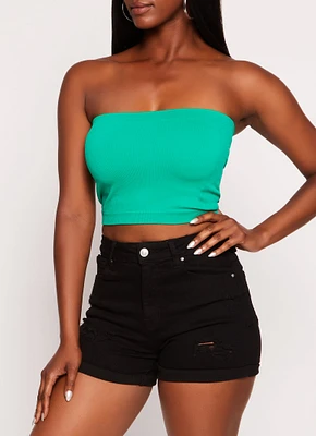 Womens Basic Seamless Bandeau Top, Green, Size M-L