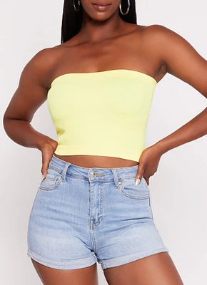Womens Basic Seamless Bandeau Top, Yellow, Size S-M