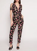 Womens Patterned Cold Shoulder Jumpsuit, Multi,