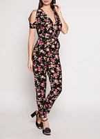 Womens Patterned Cold Shoulder Jumpsuit, Multi,