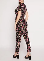 Womens Patterned Cold Shoulder Jumpsuit, Multi,