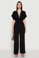 Womens Airy Dolman Sleeve Plunge Jumpsuit,