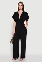 Womens Airy Dolman Sleeve Plunge Jumpsuit,