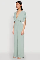 Womens Airy Dolman Sleeve Plunge Jumpsuit, Green, Size L