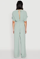 Womens Airy Dolman Sleeve Plunge Jumpsuit, Green, Size L