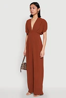 Womens Airy Dolman Sleeve Plunge Jumpsuit, Brown, Size XL