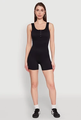 Womens Seamless Snap Button Front Biker Romper,