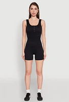 Womens Seamless Snap Button Front Biker Romper,