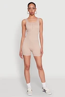 Womens Seamless Snap Button Front Biker Romper,