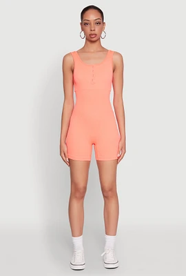 Womens Seamless Snap Button Front Biker Romper, Orange, Size L-XL