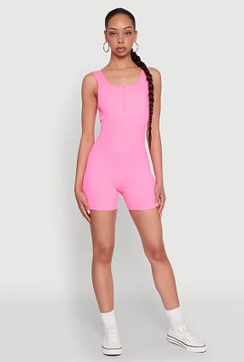 Womens Seamless Snap Button Front Biker Romper, Pink, Size L-XL