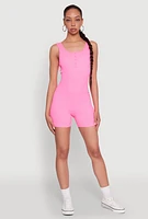 Womens Seamless Snap Button Front Biker Romper, Pink, Size L-XL