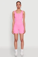 Womens Seamless Snap Button Front Biker Romper, Pink, Size L-XL