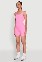Womens Seamless Snap Button Front Biker Romper, Pink, Size L-XL