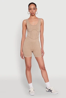 Womens Mineral Wash Corset Detail Biker Romper,
