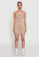 Womens Mineral Wash Corset Detail Biker Romper,