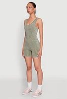 Womens Mineral Wash Corset Detail Biker Romper, Green, Size L-XL