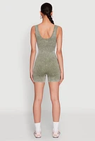 Womens Mineral Wash Corset Detail Biker Romper, Green, Size L-XL
