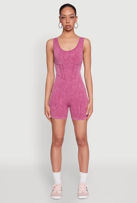 Womens Mineral Wash Corset Detail Biker Romper,