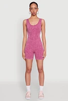 Womens Mineral Wash Corset Detail Biker Romper, Burgundy, Size S-M