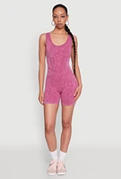 Womens Mineral Wash Corset Detail Biker Romper, Burgundy, Size S-M