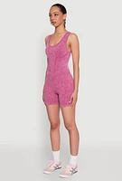 Womens Mineral Wash Corset Detail Biker Romper, Burgundy, Size S-M