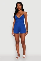 Womens Stylish Textured Knit Plunge Neck Cami Romper with Tie Back,