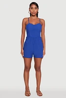 Womens Chic Sleeveless Padded Cup Romper with Pockets and Smocked Details,