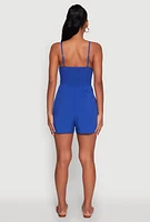 Womens Chic Sleeveless Padded Cup Romper with Pockets and Smocked Details,
