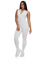 Womens Seamless Half Zip Collared Catsuit, White, Size S