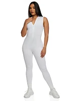 Womens Seamless Half Zip Collared Catsuit, White, Size S