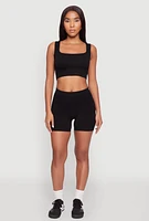 Womens Seamless Cropped Tank Top and Bike Shorts, Black, Size M
