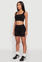 Womens Seamless Cropped Tank Top and Bike Shorts, Black, Size M