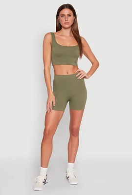 Womens Seamless Cropped Tank Top and Bike Shorts, Green,