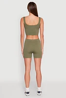 Womens Seamless Cropped Tank Top and Bike Shorts, Green,