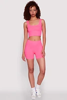 Womens Seamless Cropped Tank Top and Bike Shorts, Pink, Size XL
