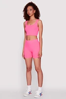 Womens Seamless Cropped Tank Top and Bike Shorts, Pink, Size XL