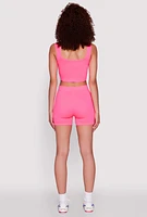 Womens Seamless Cropped Tank Top and Bike Shorts, Pink, Size XL