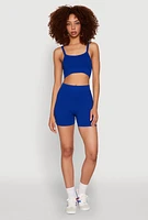 Womens Seamless Cropped Cami and Bike Shorts Set, Blue, Size M