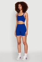 Womens Seamless Cropped Cami and Bike Shorts Set, Blue, Size M