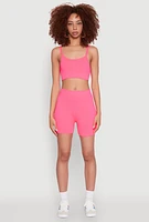 Womens Seamless Cropped Cami and Bike Shorts Set, Pink, Size L
