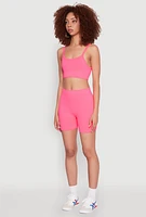 Womens Seamless Cropped Cami and Bike Shorts Set, Pink, Size S