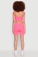 Womens Seamless Cropped Cami and Bike Shorts Set, Pink, Size L