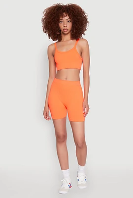 Womens Seamless Cropped Cami and Bike Shorts Set, Orange, Size M